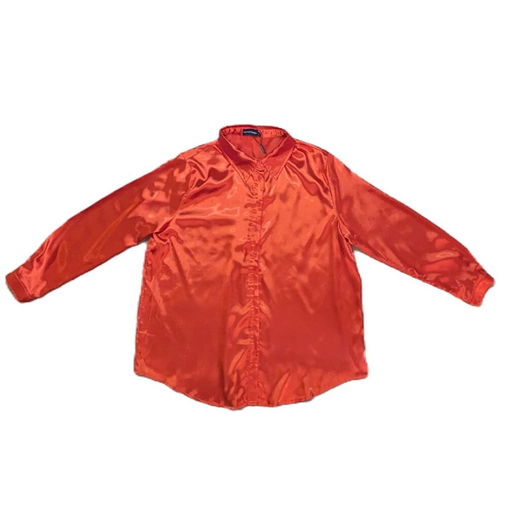 PrettyLittleThing NWT Orange Satin Button Down Shirt Size L Preowned